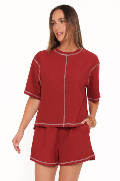 Petal and Pup USA SETS Melody Knit Short Set - Burgundy