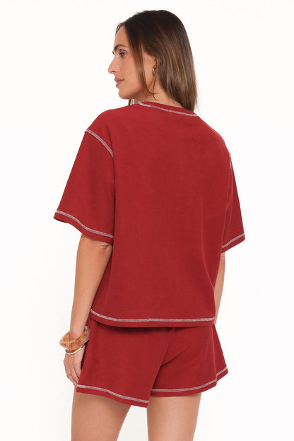 Petal and Pup USA SETS Melody Knit Short Set - Burgundy