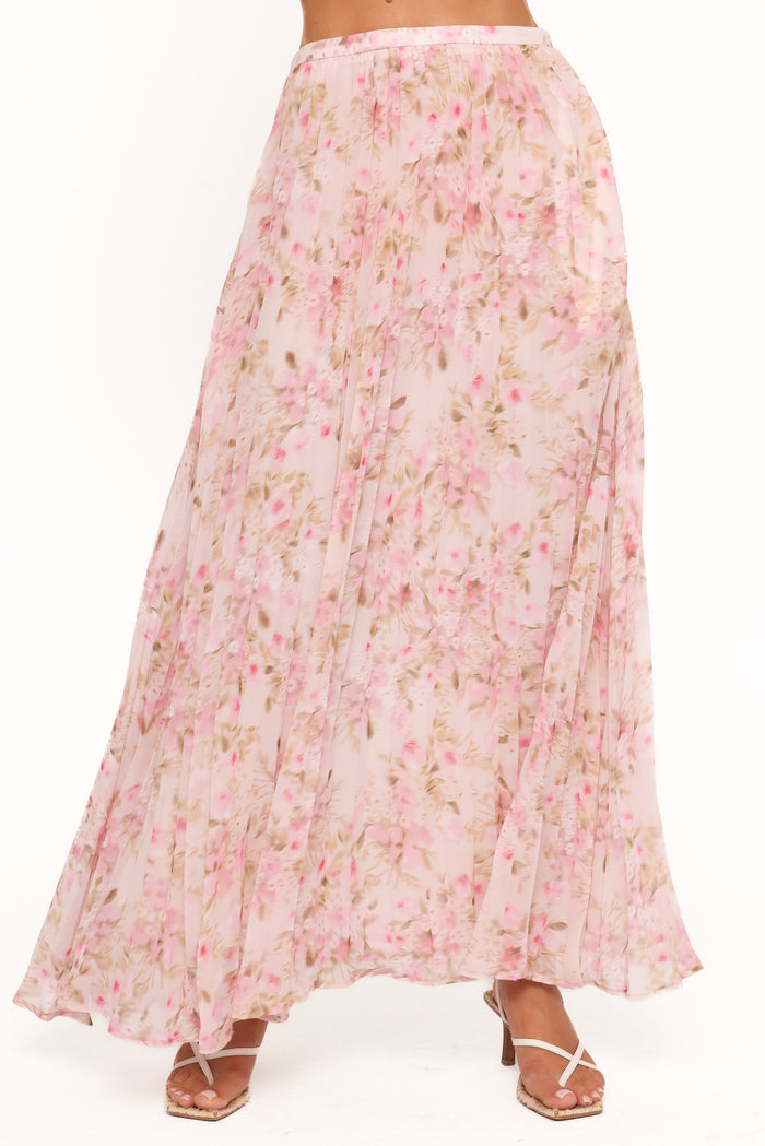 Petal and Pup USA BOTTOMS Mena Pleated Maxi Skirt - Blurred Pink Floral