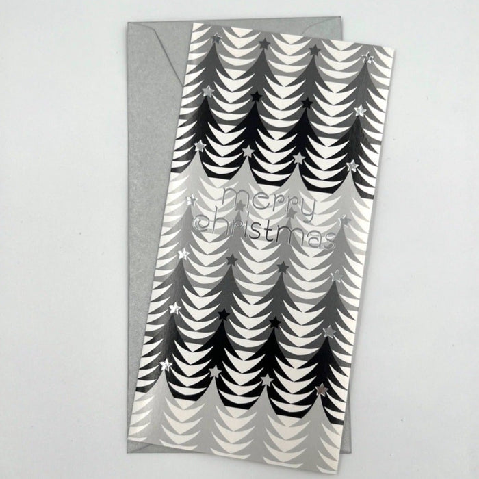 Merry Christmas Black and Silver Trees Greeting Card