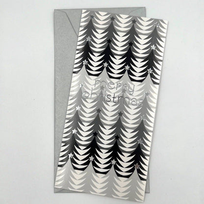 Merry Christmas Black and Silver Trees Greeting Card