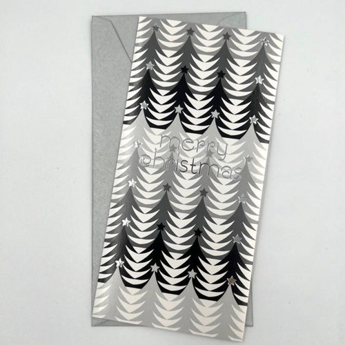 Merry Christmas Black and Silver Trees Greeting Card