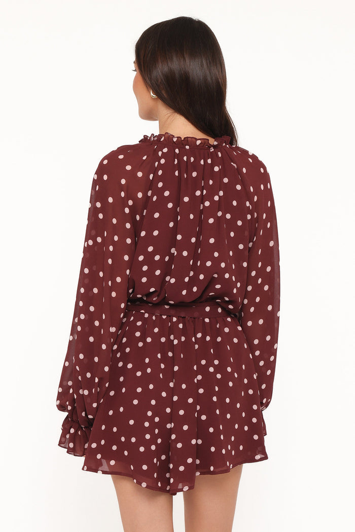 Petal and Pup USA PLAYSUITS Michelle Romper - Burgundy Polka Dot