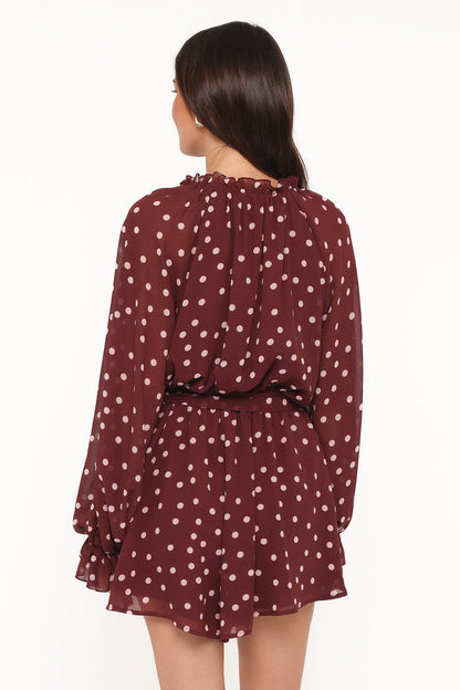 Petal and Pup USA PLAYSUITS Michelle Romper - Burgundy Polka Dot