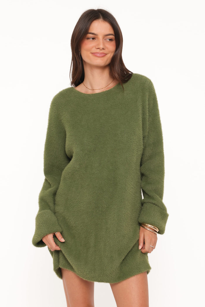 Petal and Pup USA DRESSES Mitchell Knit Mini Dress - Olive