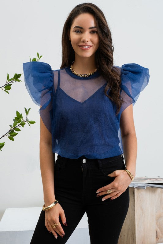 Nadine Organza Top (Navy)