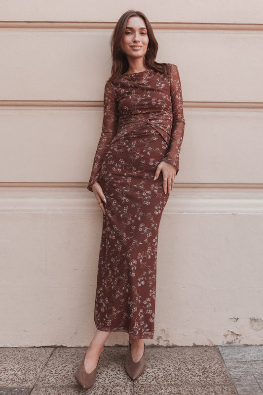 DRESSES Nash Long Sleeve Dress - Rust Floral