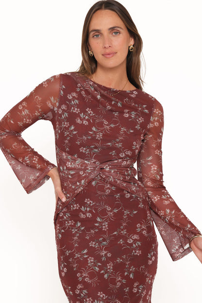 Petal and Pup USA DRESSES Nash Long Sleeve Dress - Rust Floral