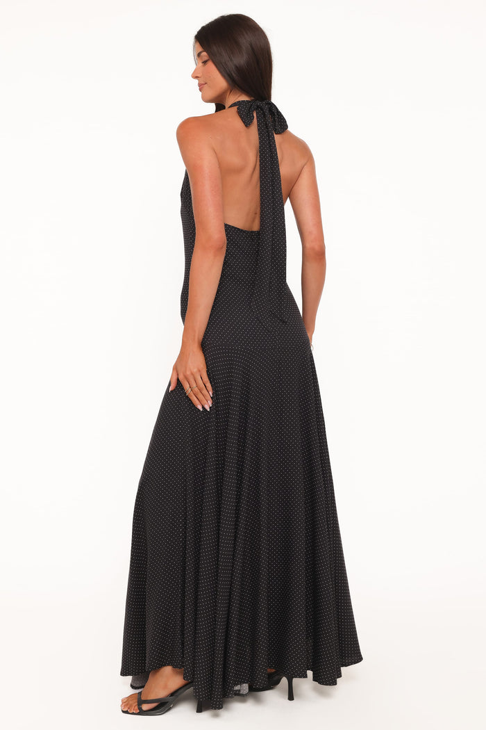 Petal and Pup USA DRESSES Natalie Halterneck Maxi Dress - Black Polka Dot