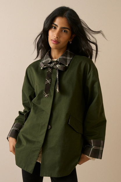 Nobody's Child Fion Khaki Tartan Trim Country Jacket by Nobody’s Child Shop Nobody’s Child at Dotique