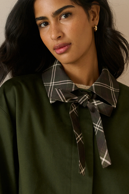 Nobody's Child Fion Khaki Tartan Trim Country Jacket on model. Shop Nobody’s Child at Dotique