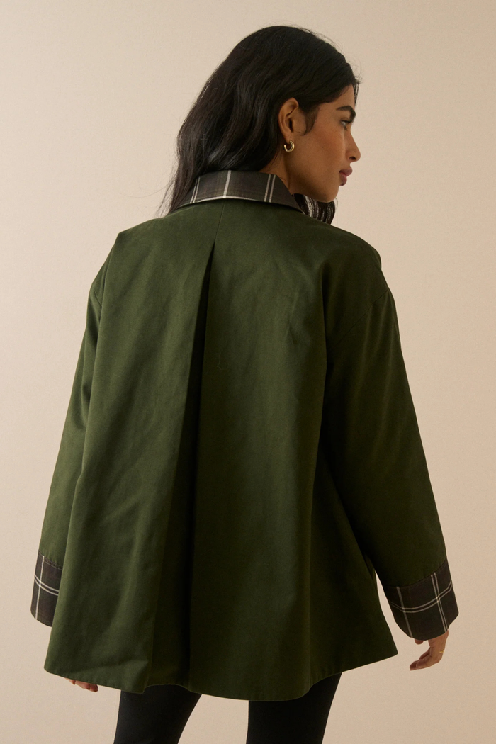 Nobody's Child Fion Khaki Tartan Trim Country Jacket on model by Nobody’s Child Shop Nobody’s Child at Dotique