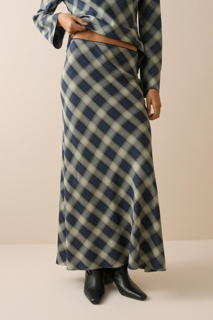 Nobody's Child Navy Check Otto Maxi Skirt on model Shop Nobody’s Child at Dotique