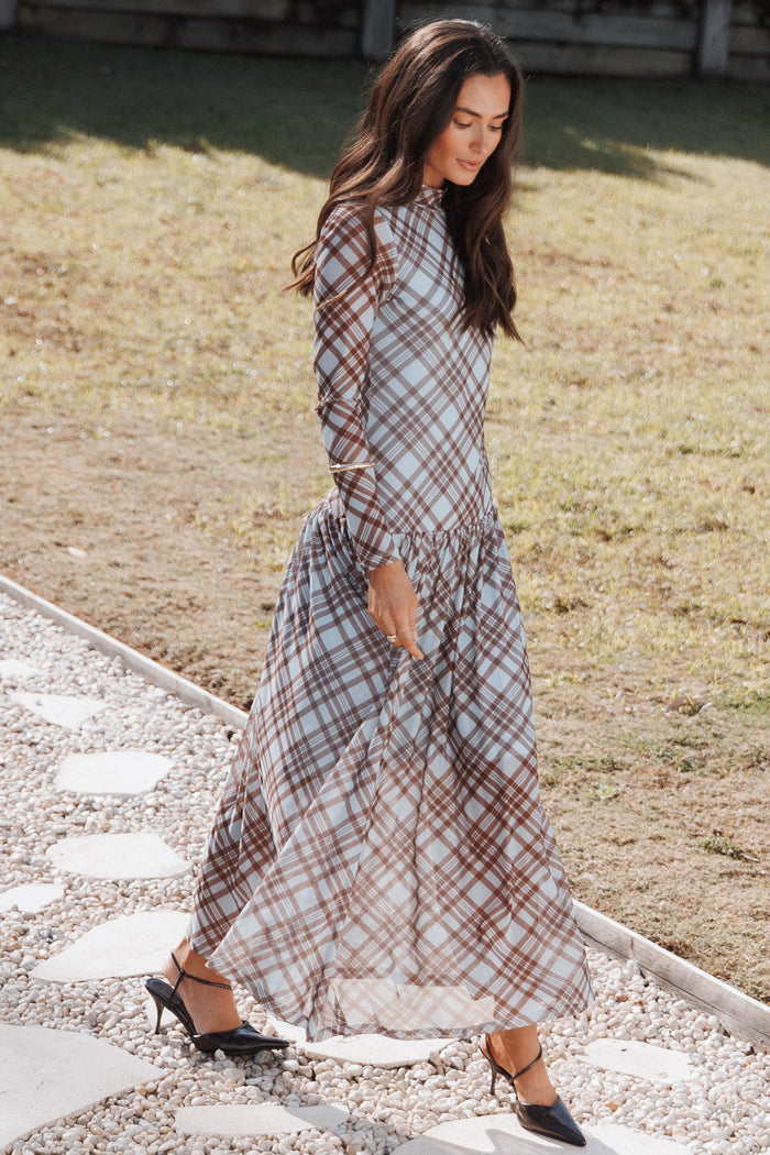DRESSES Odilia Long Sleeve Mesh Maxi Dress - Blue Plaid