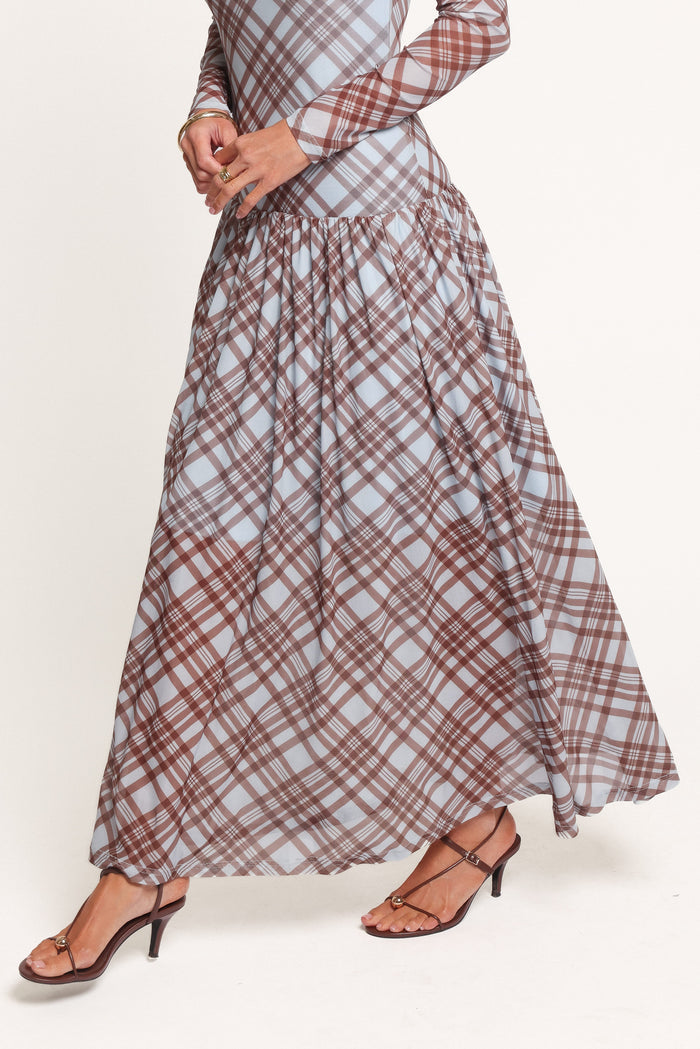 DRESSES Odilia Long Sleeve Mesh Maxi Dress - Blue Plaid