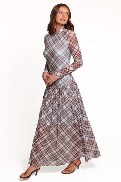 DRESSES Odilia Long Sleeve Mesh Maxi Dress - Blue Plaid