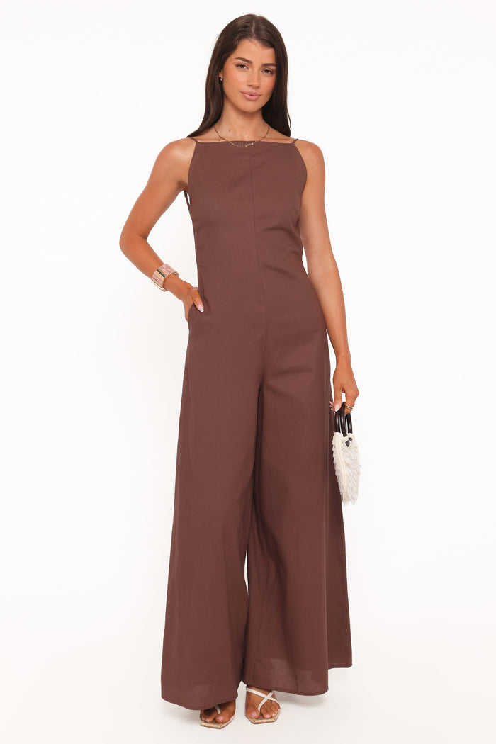 Petal and Pup USA PLAYSUITS Ophilia Open Back Jumpsuit - Dark Brown