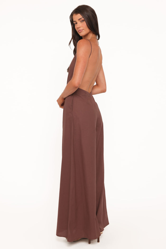 Petal and Pup USA PLAYSUITS Ophilia Open Back Jumpsuit - Dark Brown