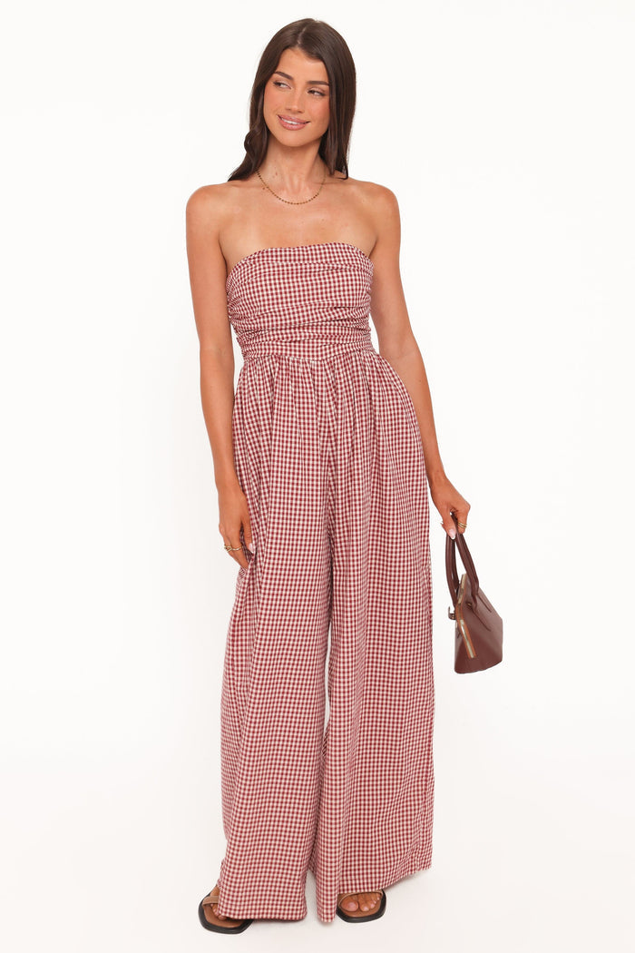Petal and Pup USA PLAYSUITS Paige Strapless Jumpsuit - Red Gingham