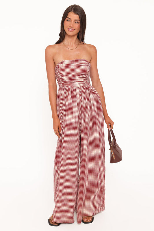 Petal and Pup USA PLAYSUITS Paige Strapless Jumpsuit - Red Gingham