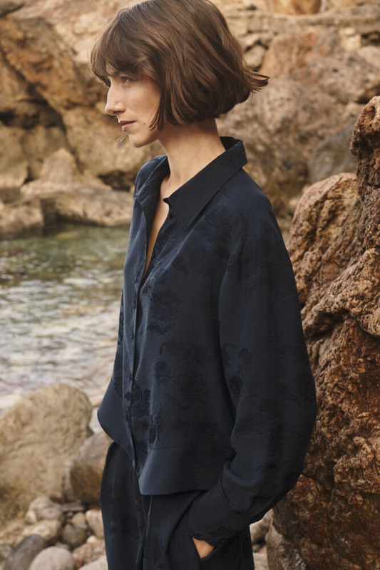 Part Two CarollaPW Shirt Dark Navy Flower Jaq 30310863 on model Shop Part Two at Dotique