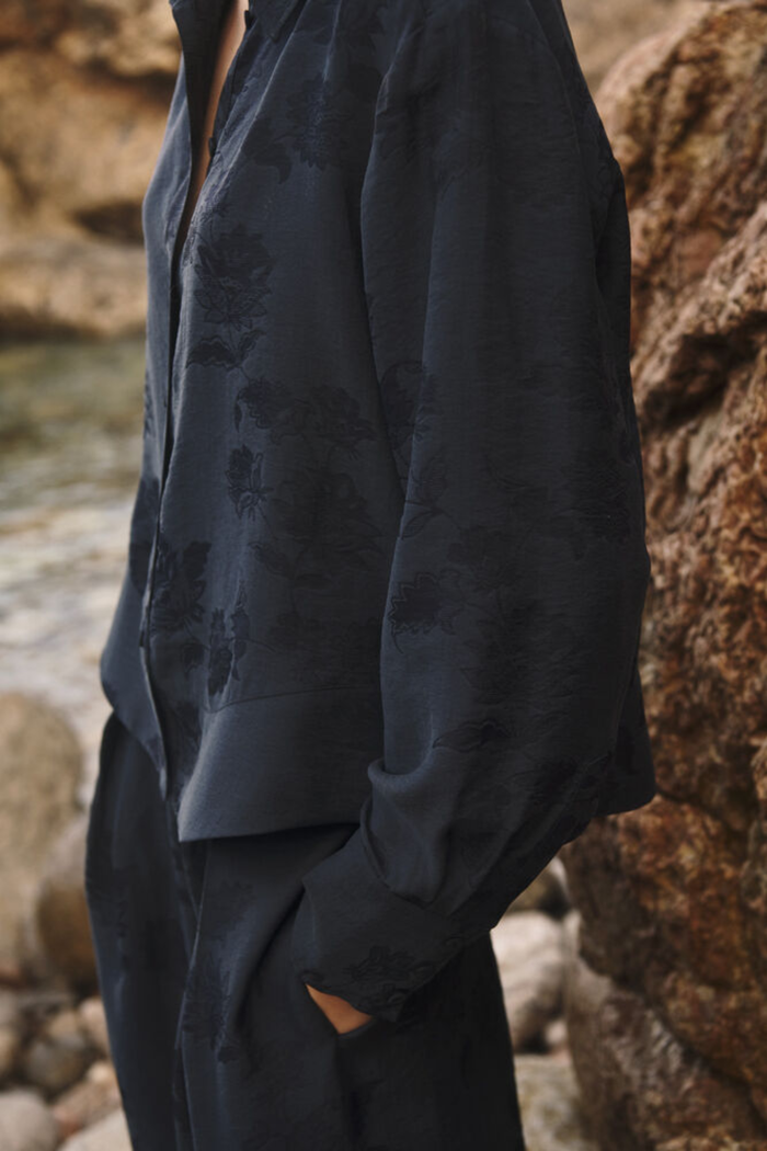 Part Two CarollaPW Shirt Dark Navy Flower Jaq 30310863 side view. You can Shop Part Two at Dotique