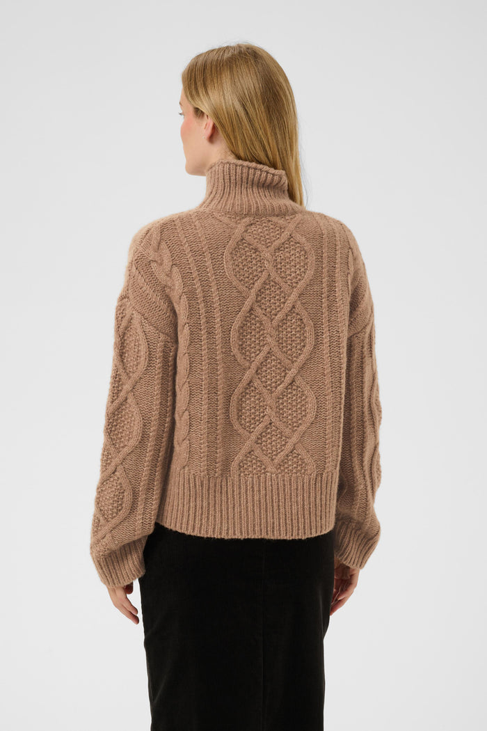 Part Two ChannaPW Jumper Medium Brown Melange 30310840 cable knit back view by Part Two. Shop Part Two at Dotique