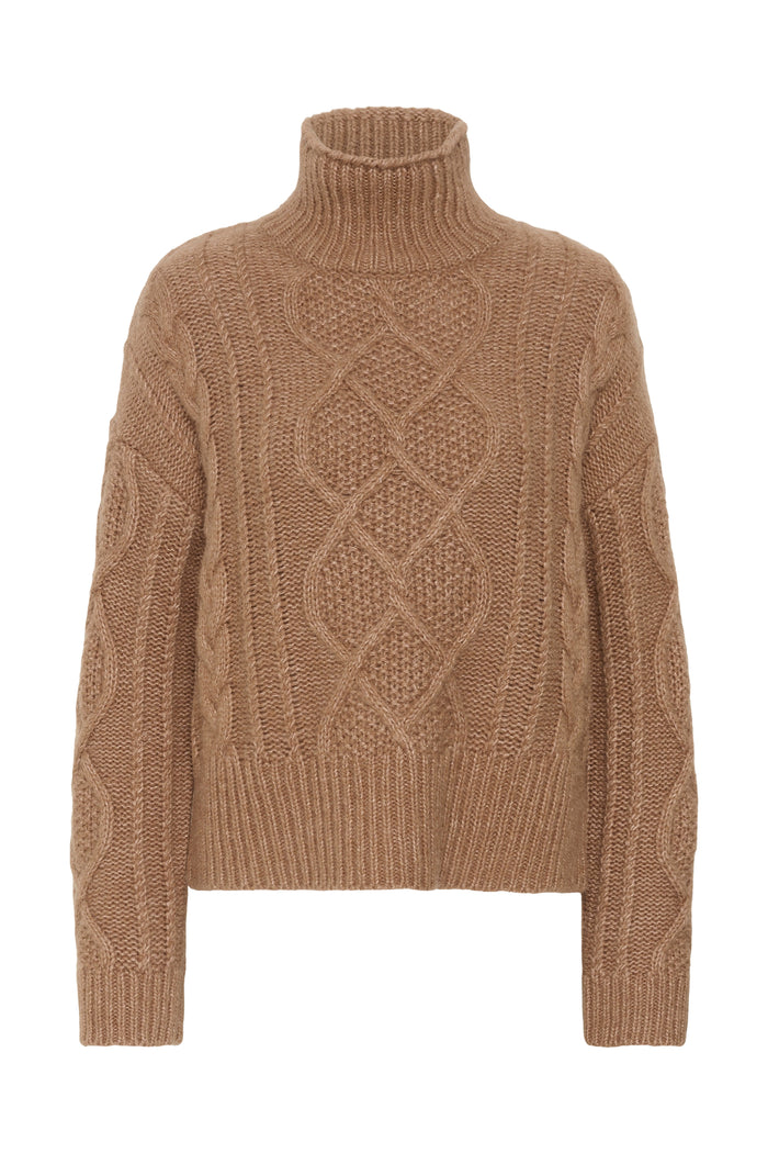 Part Two ChannaPW Jumper Medium Brown Melange 30310840 cable knit by Part Two Shop Part Two at Dotique
