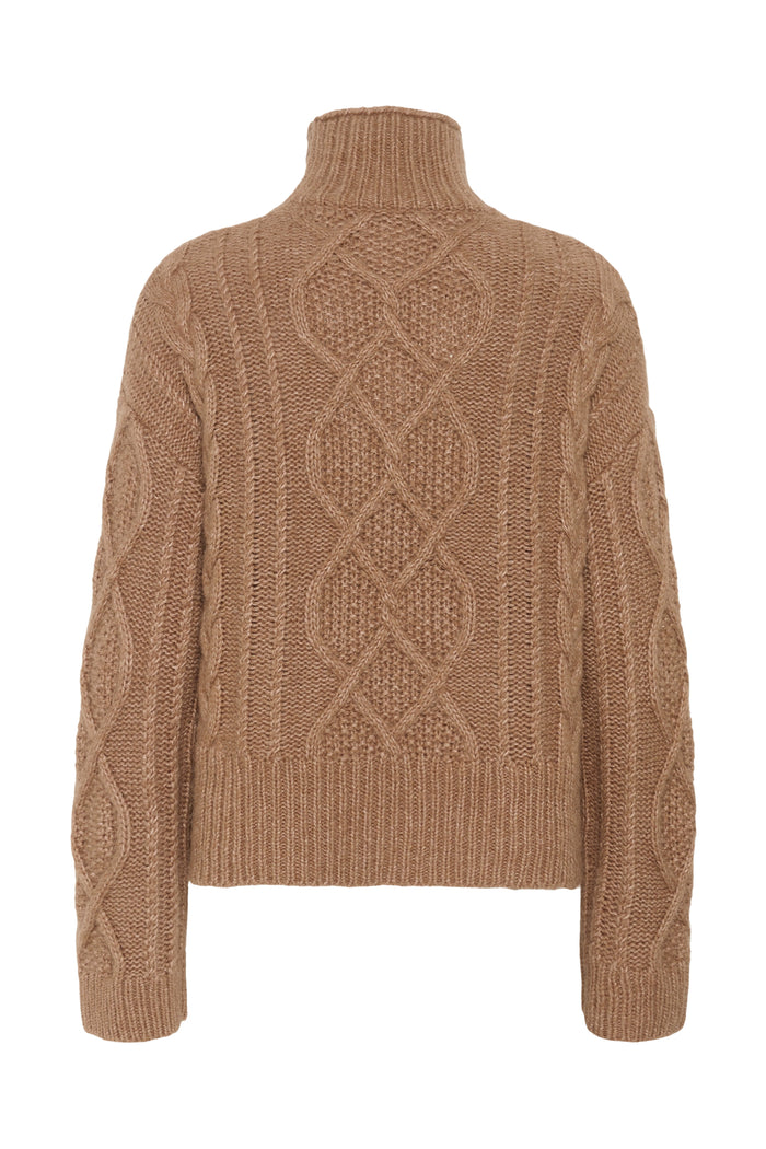 Part Two ChannaPW Jumper Medium Brown Melange 30310840 cable knit back view by Part Two Shop Part Two at Dotique