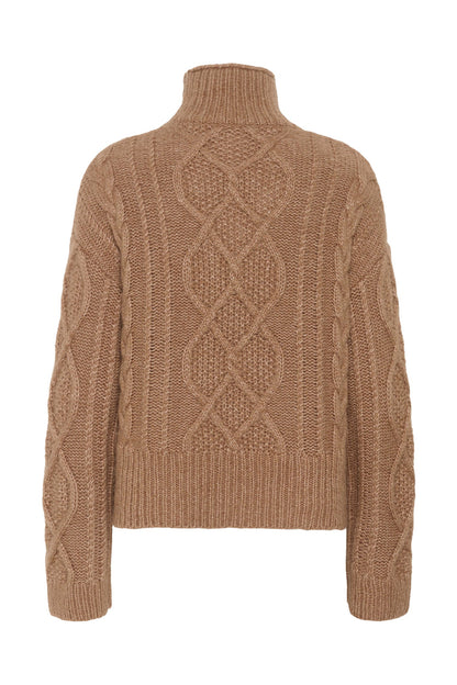 Part Two ChannaPW Jumper Medium Brown Melange 30310840 cable knit back view by Part Two Shop Part Two at Dotique