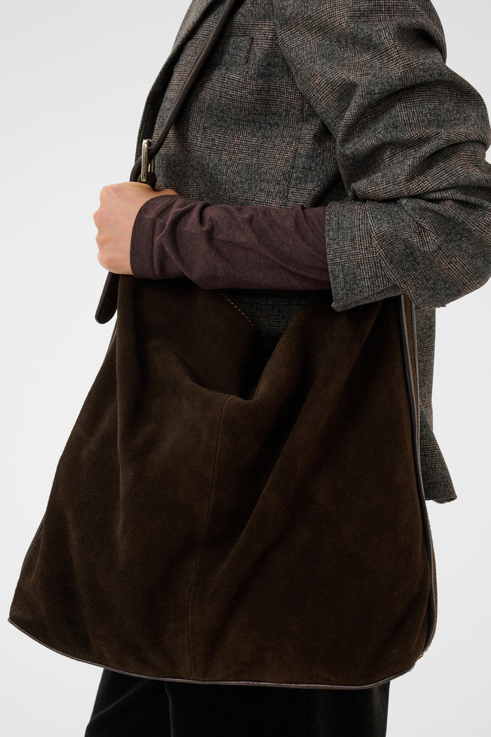 Part Two CorylaPW Brown Mole Suede Shoulder Bag 30310904 191106 on model Shop Part Two at Dotique