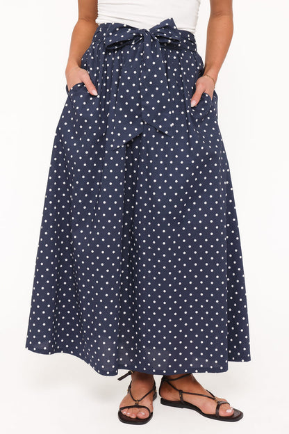 BOTTOMS Paula Tie Waist Maxi Skirt - Navy