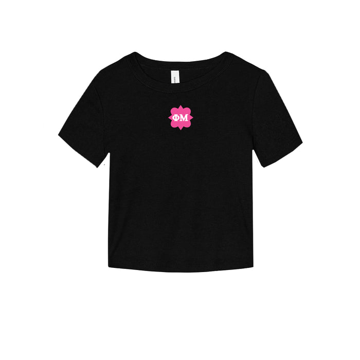 Phi Mu Cropped Baby Rib Tee - Quatrefoil