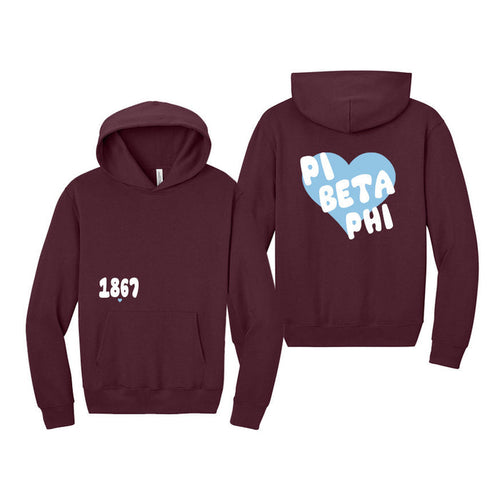 Pi Beta Phi Boxy Heart Pullover Hoodie - Maroon