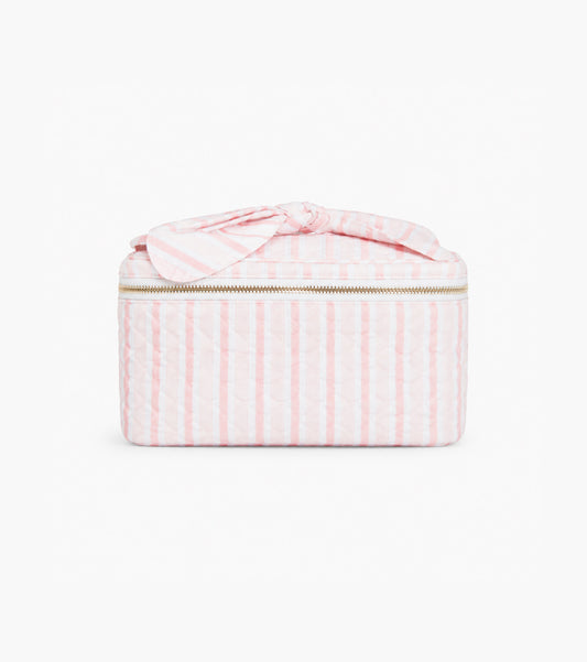 The Bow Top Cosmetic Bag - Pink Variegated Stripe