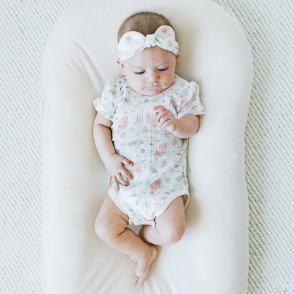 Pointelle Puff Sleeves Bodysuit - Sea Bloom