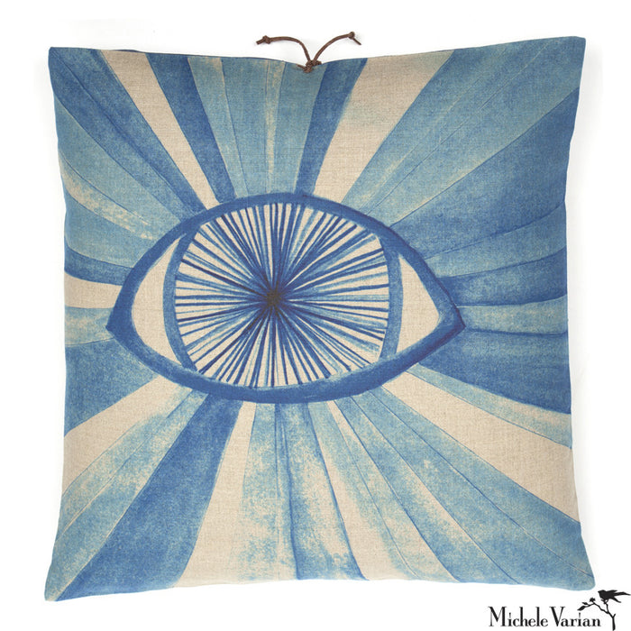 Printed Linen Pillow Eyeburst Indigo 22x22