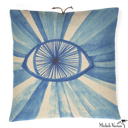 Printed Linen Pillow Eyeburst Indigo 22x22