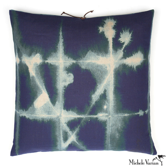 Printed Linen Pillow Grid Petrol 24x24