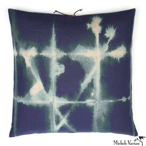 Printed Linen Pillow Grid Petrol 24x24