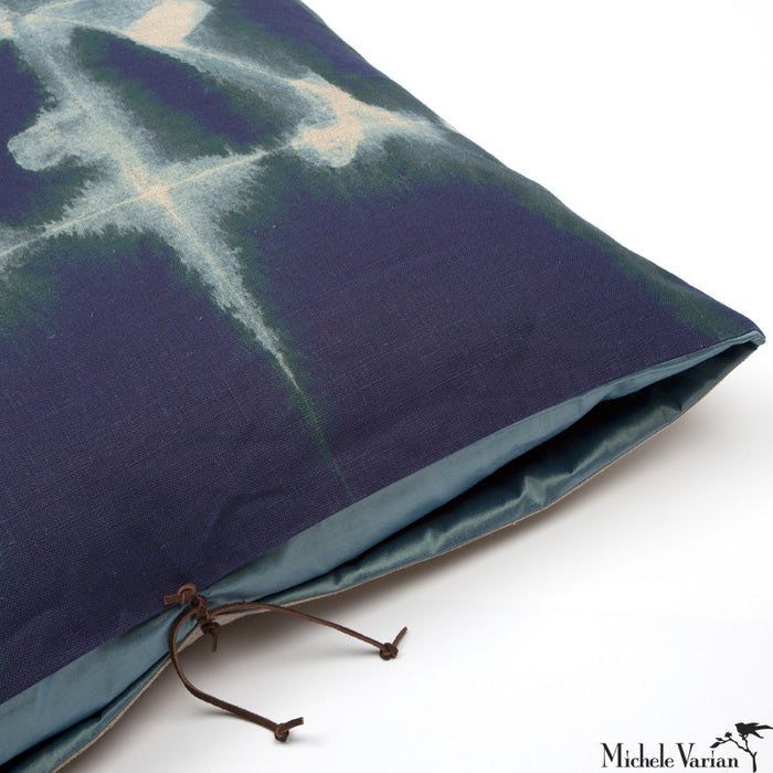 Printed Linen Pillow Grid Petrol 24x24