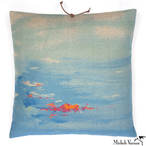 Printed Linen Pillow Pigment Aqua Pink 18x18