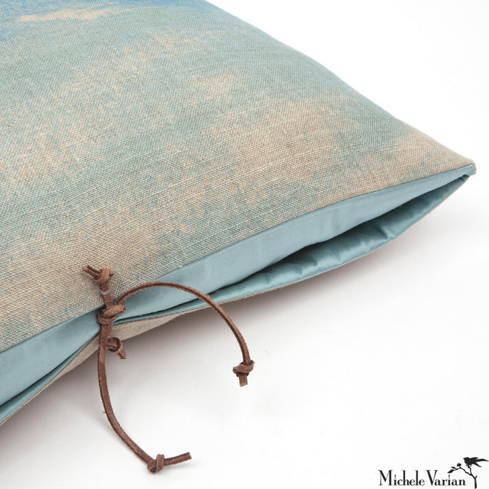 Printed Linen Pillow Pigment Aqua Pink 18x18
