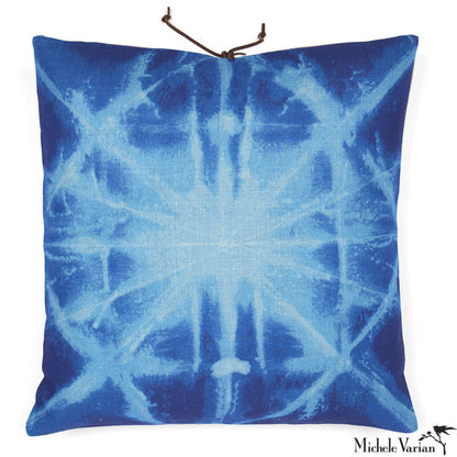 Printed Linen Pillow Starburst Blue 16x16