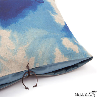 Printed Linen Pillow Wash Blue 22x22