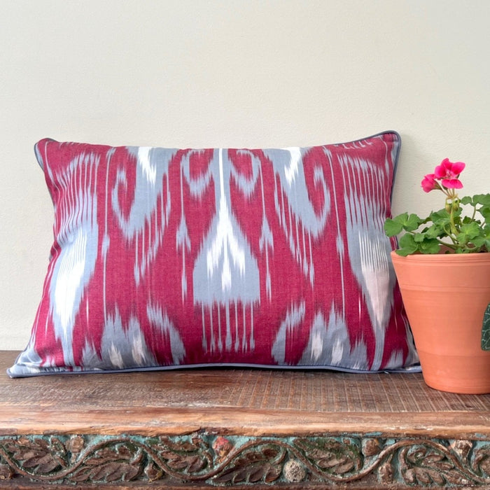 Red Ikat Velvet Bolster Pillow