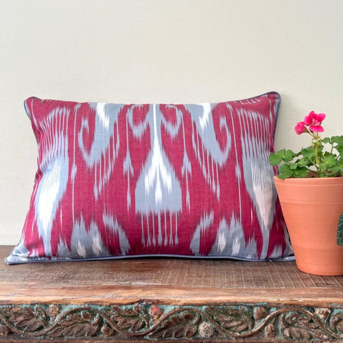 Red Ikat Velvet Bolster Pillow