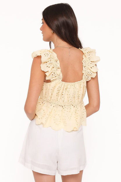 Petal and Pup USA TOPS Regina Eyelet Ruffle Top - Butter Yellow