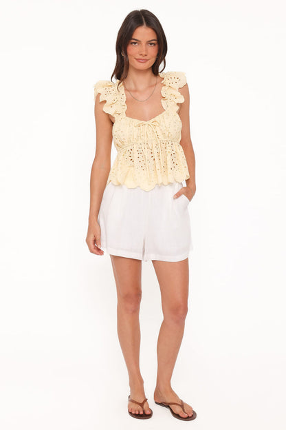 Petal and Pup USA TOPS Regina Eyelet Ruffle Top - Butter Yellow