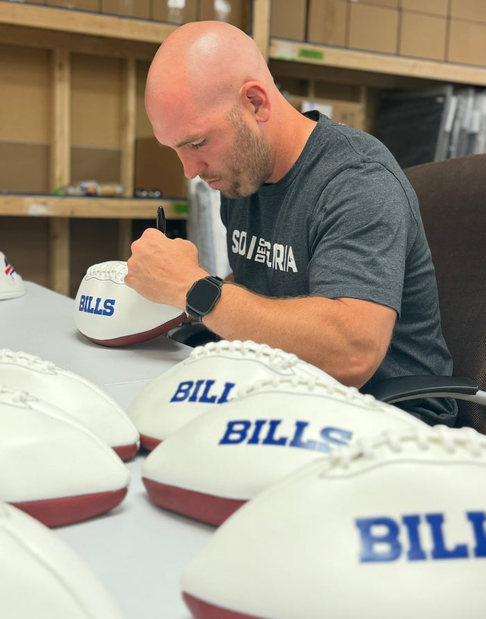 Reid Ferguson Signed Buffalo Bills White Logo Football with "Bills Mafia"